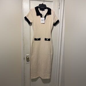 Endless Rose Cream Midi Dress with Black Trim